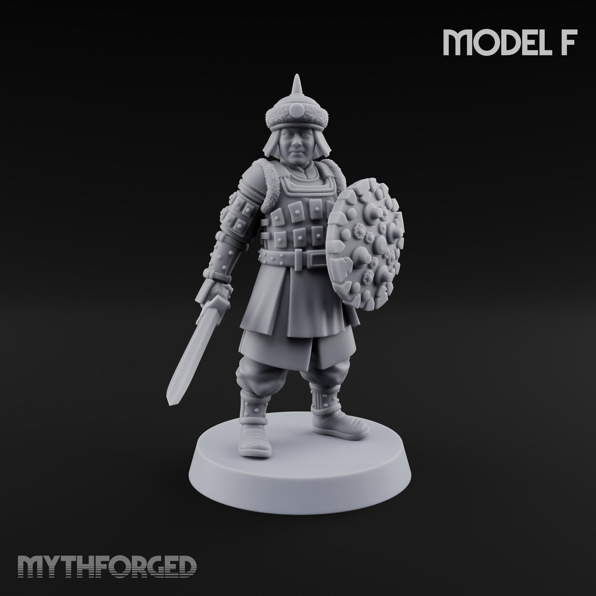 Shields Studded, Steel Singing Human Steppe Swordsmen with Studded Round Shields and Spiked Helms — F