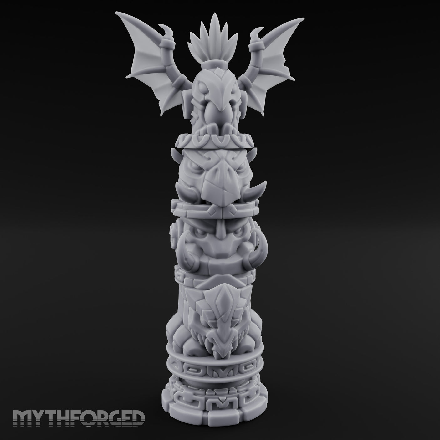 Wing-Crowned Glyph-Stacked Beast Totem Pillar Miniature for Dungeons and Dragons, Pathfinder or other TTRPGs