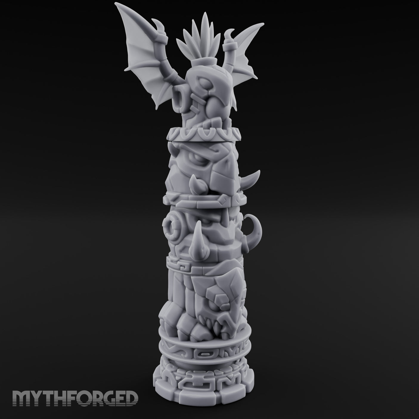 Wing-Crowned Glyph-Stacked Beast Totem Pillar Miniature for Dungeons and Dragons, Pathfinder or other TTRPGs