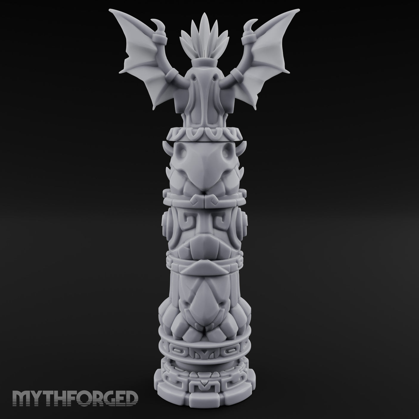 Wing-Crowned Glyph-Stacked Beast Totem Pillar Miniature for Dungeons and Dragons, Pathfinder or other TTRPGs