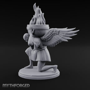 Wing-Spread Flame-Bearing Kneeling Angel Torch Bearer Statue