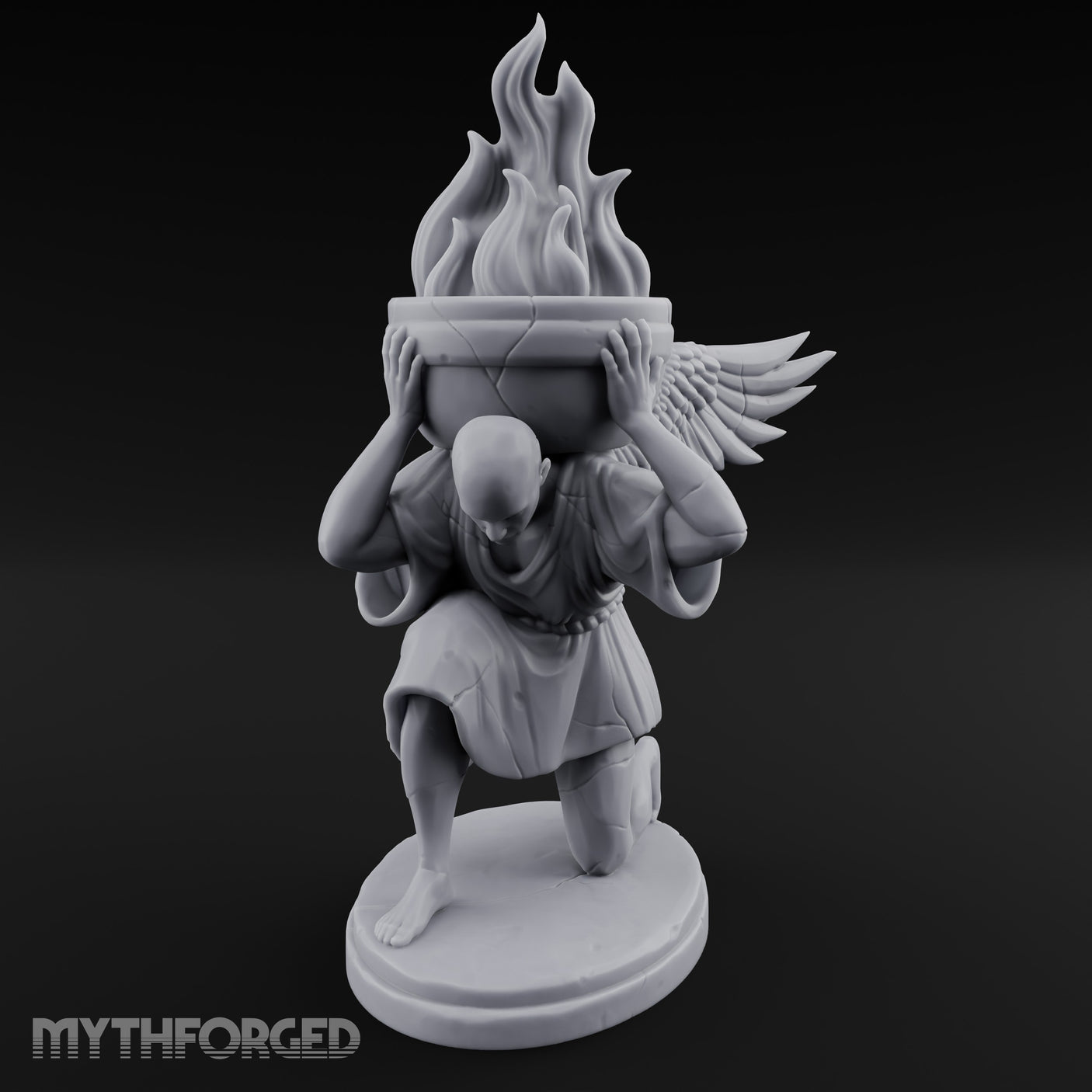 Wing-Spread Flame-Bearing Kneeling Angel Torch Bearer Statue gallery 3