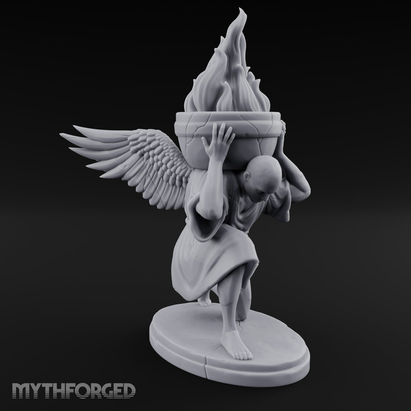 Wing-Spread Flame-Bearing Kneeling Angel Torch Bearer Statue gallery 4