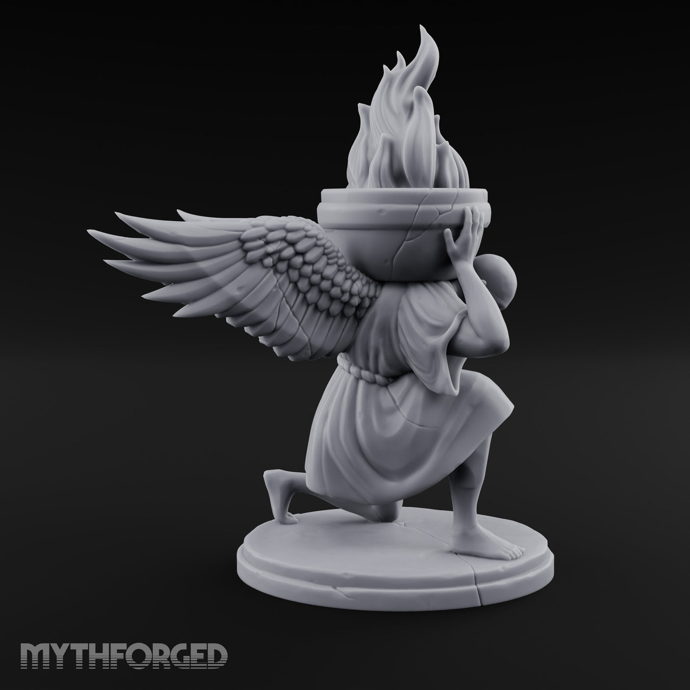 Wing-Spread Flame-Bearing Kneeling Angel Torch Bearer Statue gallery 5