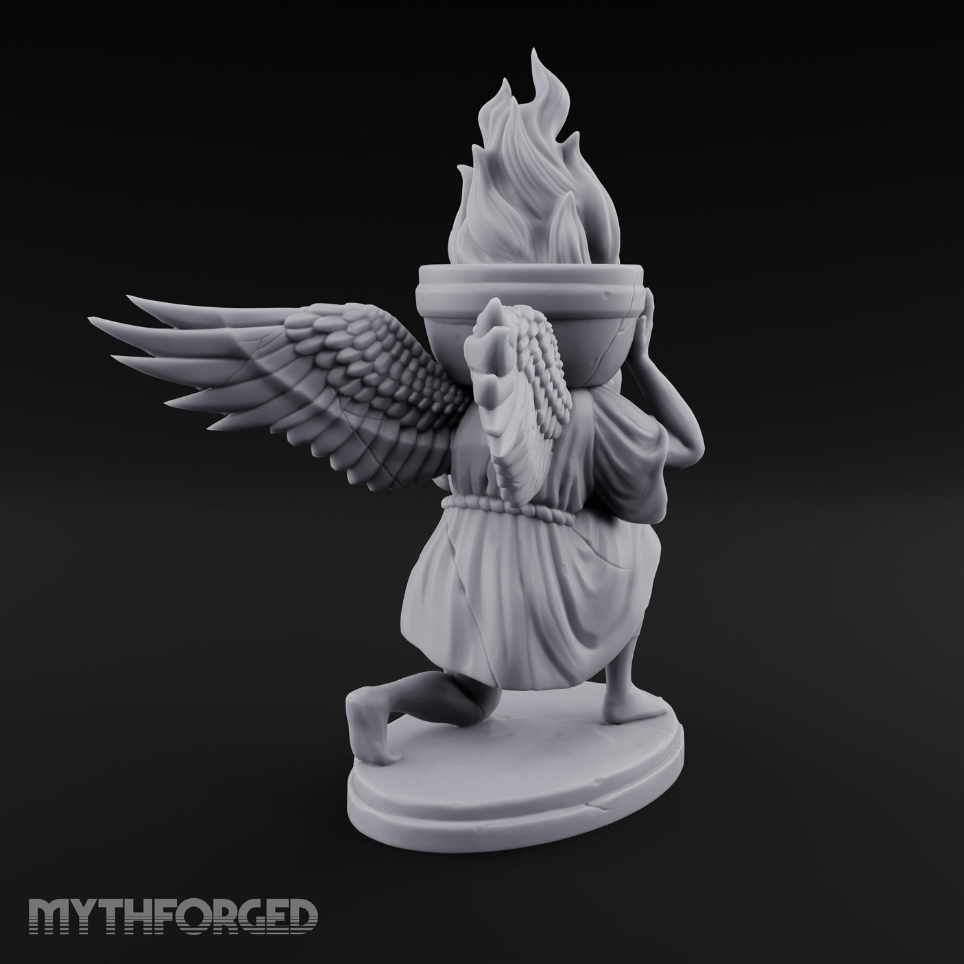 Wing-Spread Flame-Bearing Kneeling Angel Torch Bearer Statue gallery 6