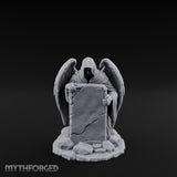 Wing-Spread Void-Faced Hooded Reaper Gravestone Miniature for Dungeons and Dragons, Pathfinder or other TTRPGs