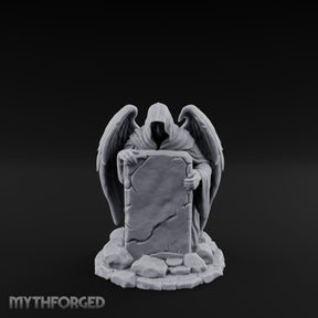 Wing-Spread Void-Faced Hooded Reaper Gravestone Miniature for Dungeons and Dragons, Pathfinder or other TTRPGs