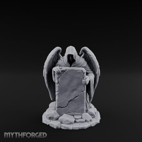 Wing-Spread Void-Faced Hooded Reaper Gravestone Miniature for Dungeons and Dragons, Pathfinder or other TTRPGs