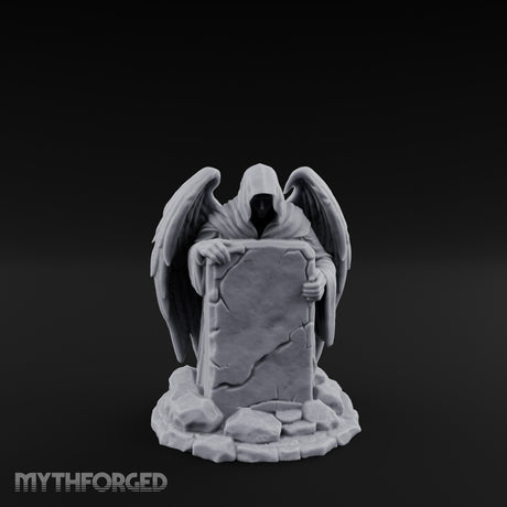 Wing-Spread Void-Faced Hooded Reaper Gravestone Miniature for Dungeons and Dragons, Pathfinder or other TTRPGs