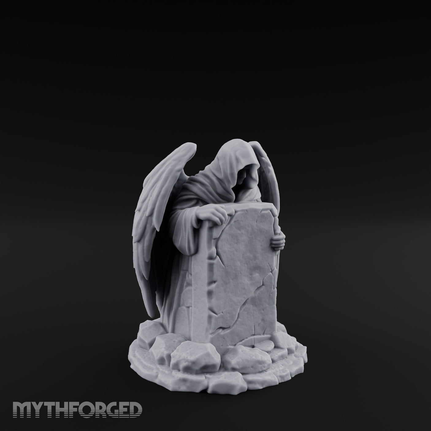 Wing-Spread Void-Faced Hooded Reaper Gravestone Miniature for Dungeons and Dragons, Pathfinder or other TTRPGs