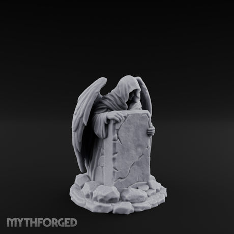 Wing-Spread Void-Faced Hooded Reaper Gravestone Miniature for Dungeons and Dragons, Pathfinder or other TTRPGs