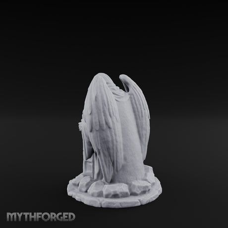 Wing-Spread Void-Faced Hooded Reaper Gravestone Miniature for Dungeons and Dragons, Pathfinder or other TTRPGs