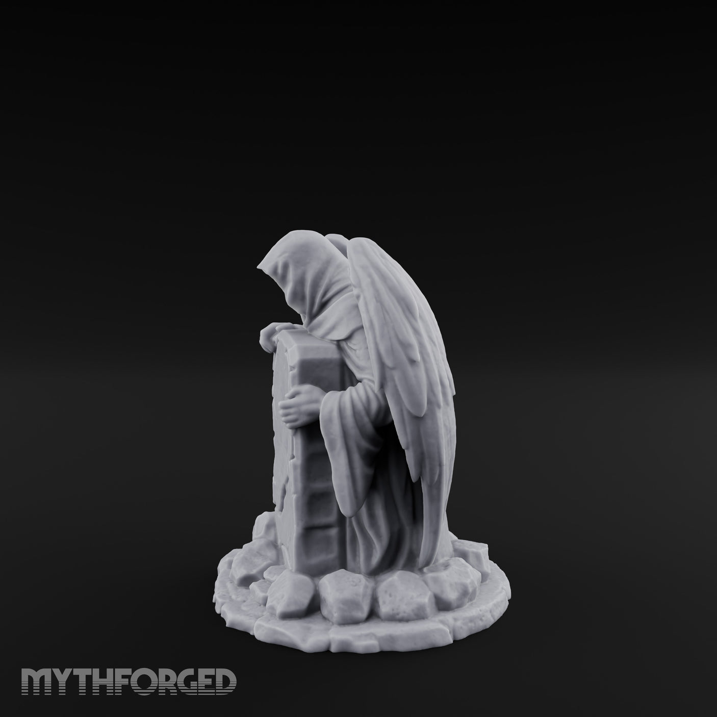 Wing-Spread Void-Faced Hooded Reaper Gravestone Miniature for Dungeons and Dragons, Pathfinder or other TTRPGs