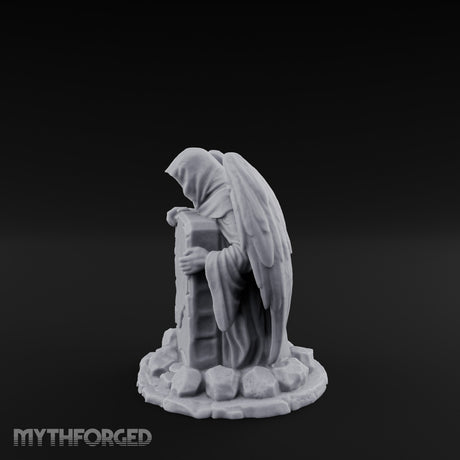 Wing-Spread Void-Faced Hooded Reaper Gravestone Miniature for Dungeons and Dragons, Pathfinder or other TTRPGs