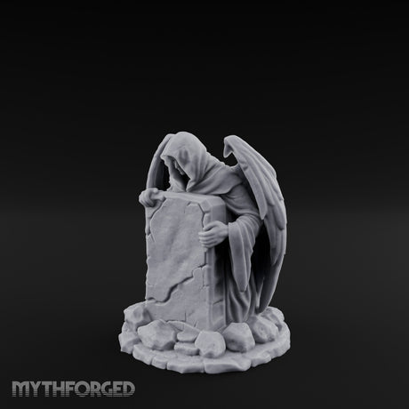 Wing-Spread Void-Faced Hooded Reaper Gravestone Miniature for Dungeons and Dragons, Pathfinder or other TTRPGs