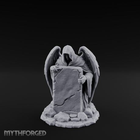 Wing-Spread Void-Faced Hooded Reaper Gravestone Miniature for Dungeons and Dragons, Pathfinder or other TTRPGs