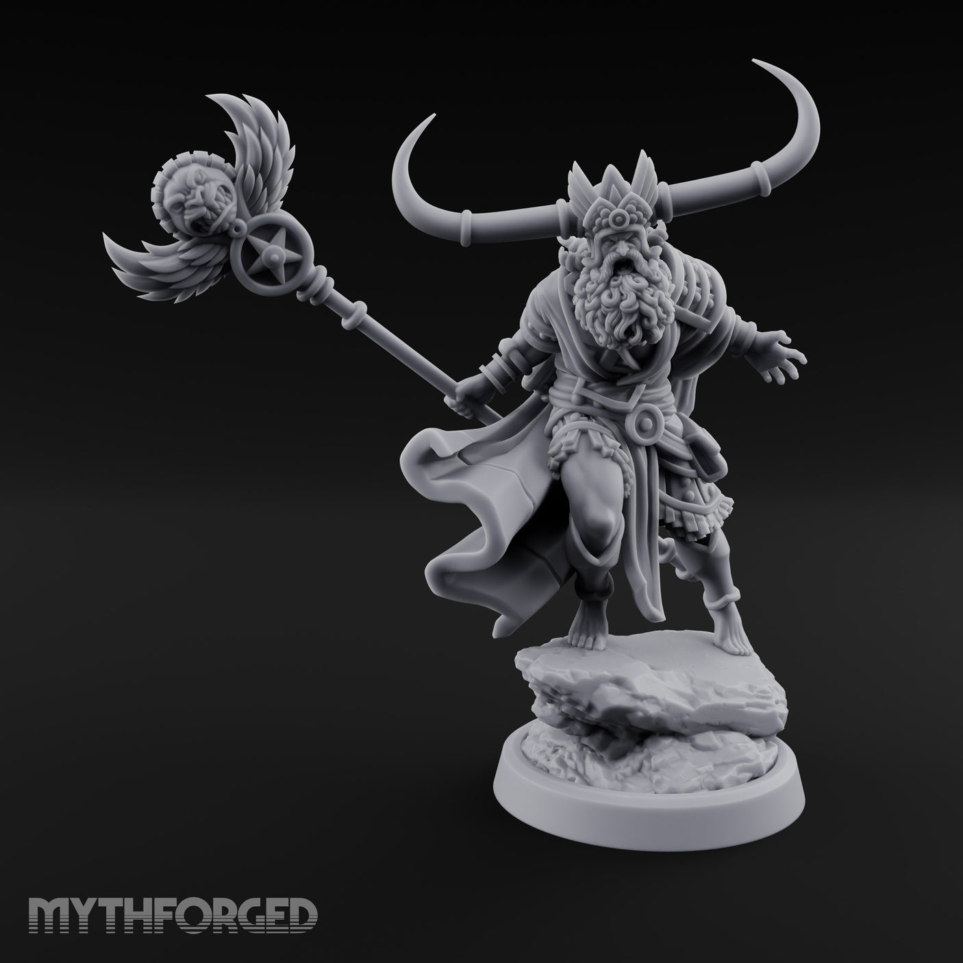 Winged Staff Wielding Shaman Miniature for Dungeons and Dragons, Pathfinder or other TTRPGs
