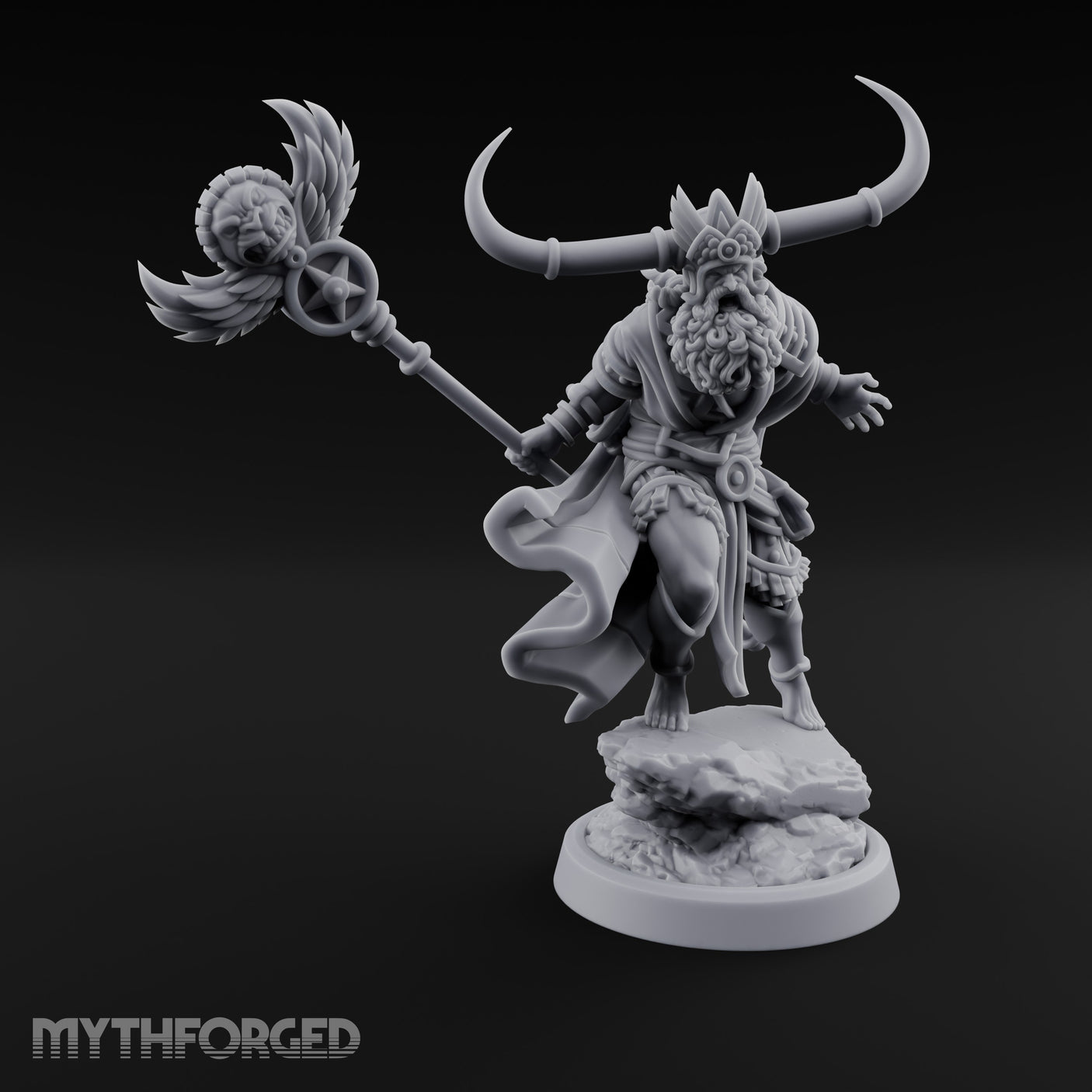 Winged Staff Wielding Shaman Miniature for Dungeons and Dragons, Pathfinder or other TTRPGs