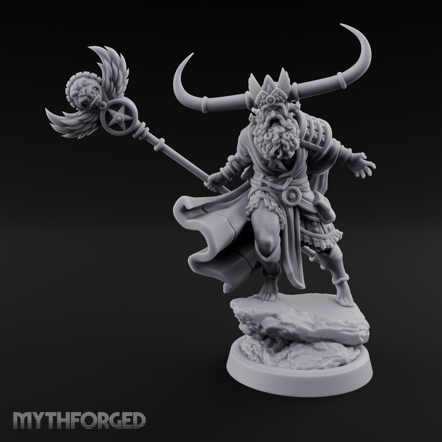 Winged Staff Wielding Shaman Miniature for Dungeons and Dragons, Pathfinder or other TTRPGs