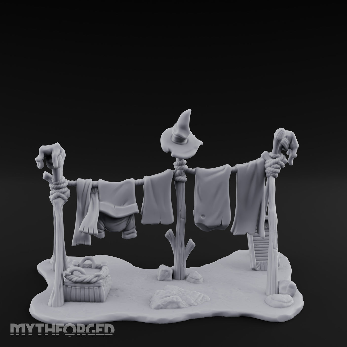 Witch-Hat Rope-Strung Village Washing Line Miniature for Dungeons and Dragons, Pathfinder or other TTRPGs