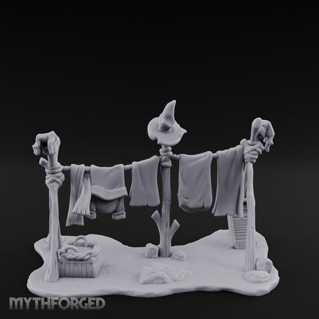 Witch-Hat Rope-Strung Village Washing Line Miniature for Dungeons and Dragons, Pathfinder or other TTRPGs
