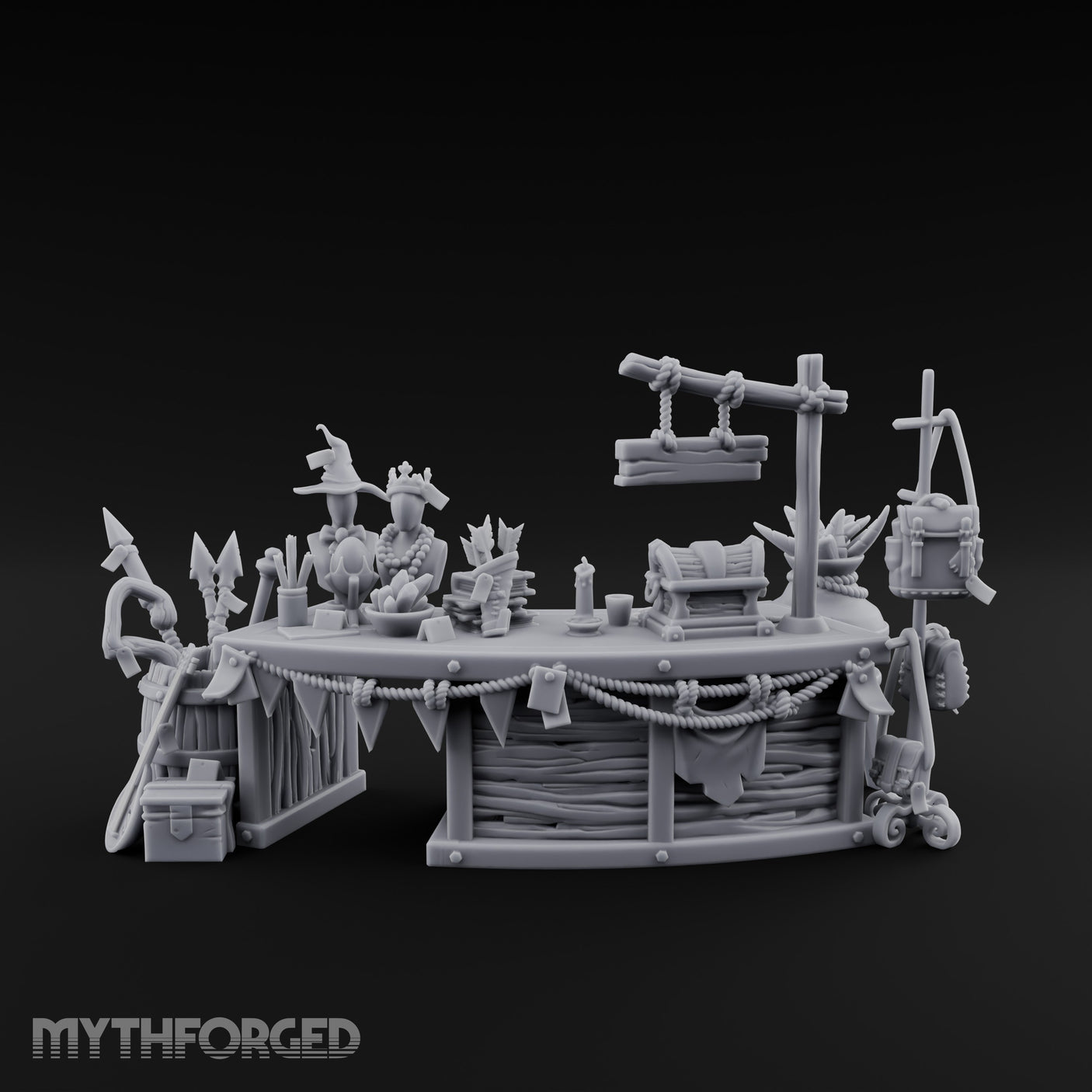 Witch-Hat Scale-Hung Trinket Trader's Market Counter Scene Miniature for Dungeons and Dragons, Pathfinder or other TTRPGs