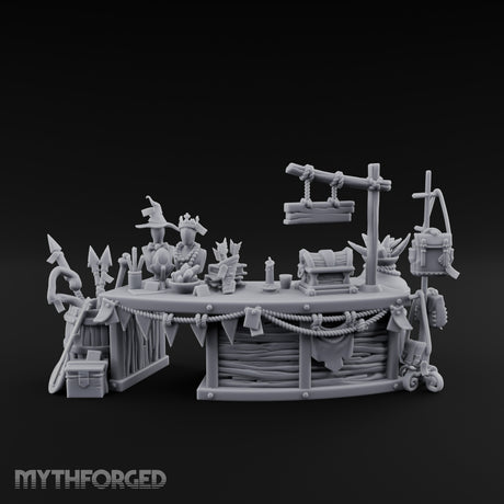 Witch-Hat Scale-Hung Trinket Trader's Market Counter Scene Miniature for Dungeons and Dragons, Pathfinder or other TTRPGs