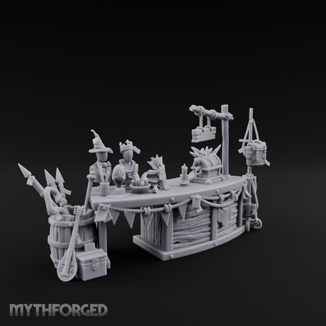 Witch-Hat Scale-Hung Trinket Trader's Market Counter Scene Miniature for Dungeons and Dragons, Pathfinder or other TTRPGs