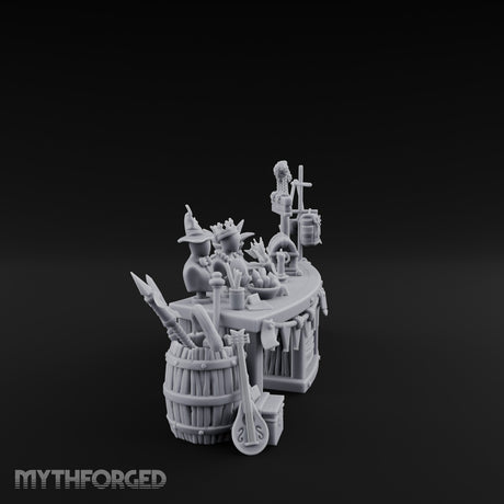 Witch-Hat Scale-Hung Trinket Trader's Market Counter Scene Miniature for Dungeons and Dragons, Pathfinder or other TTRPGs