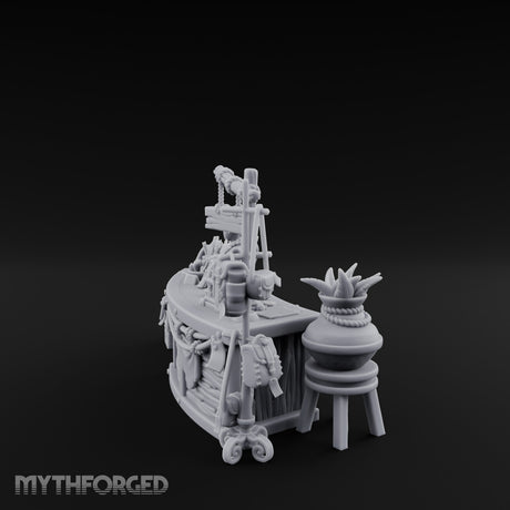 Witch-Hat Scale-Hung Trinket Trader's Market Counter Scene Miniature for Dungeons and Dragons, Pathfinder or other TTRPGs