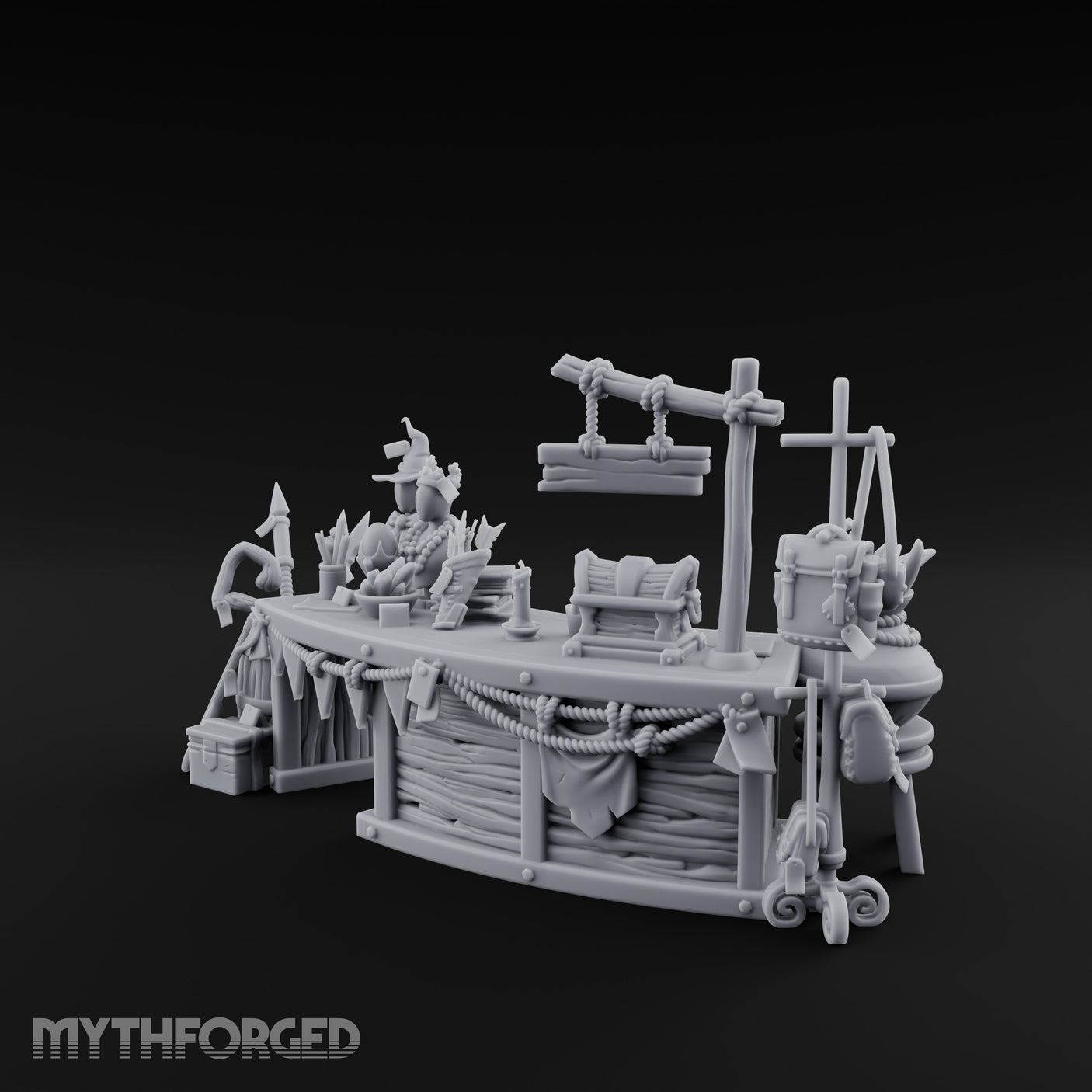 Witch-Hat Scale-Hung Trinket Trader's Market Counter Scene Miniature for Dungeons and Dragons, Pathfinder or other TTRPGs