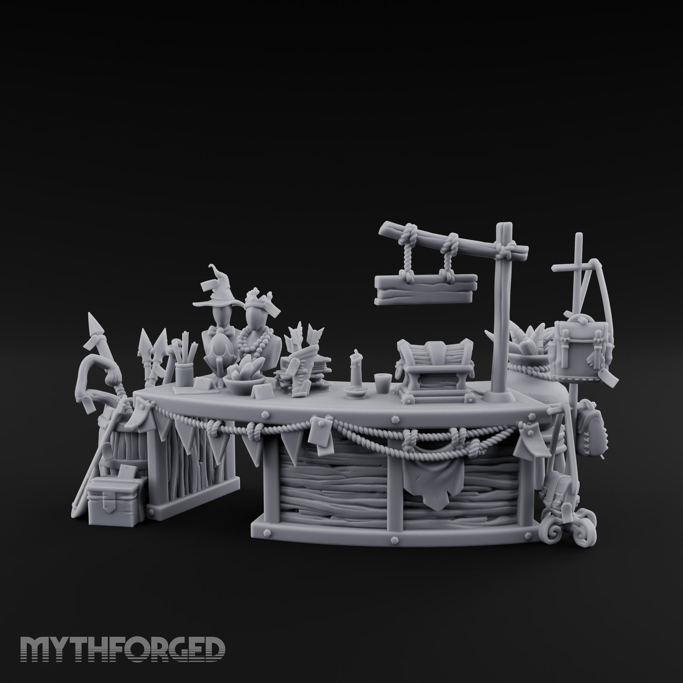 Witch-Hat Scale-Hung Trinket Trader's Market Counter Scene Miniature for Dungeons and Dragons, Pathfinder or other TTRPGs