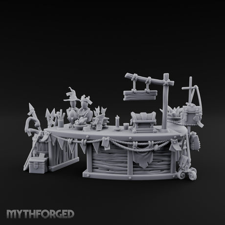Witch-Hat Scale-Hung Trinket Trader's Market Counter Scene Miniature for Dungeons and Dragons, Pathfinder or other TTRPGs