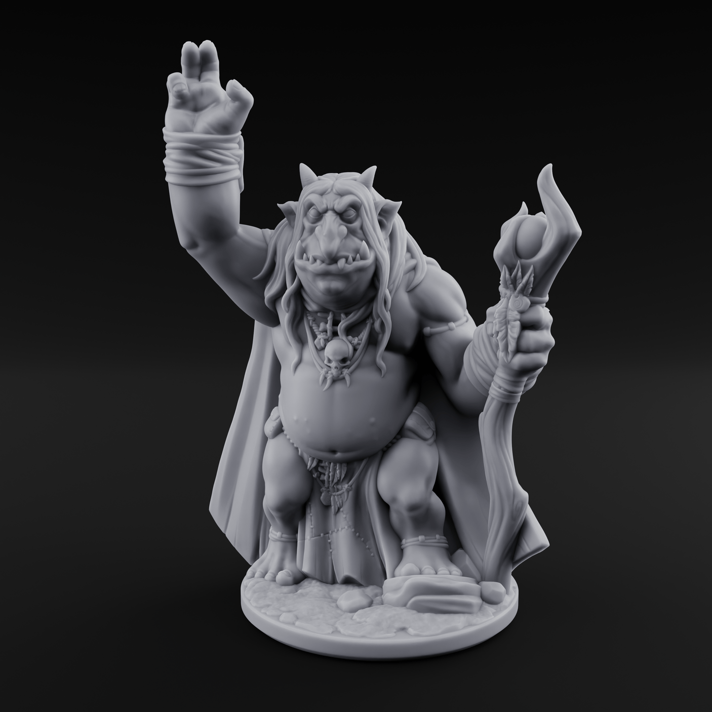 Fists Raised Triumphant Troll Witch Miniature for Dungeons and Dragons, Pathfinder or other TTRPGs