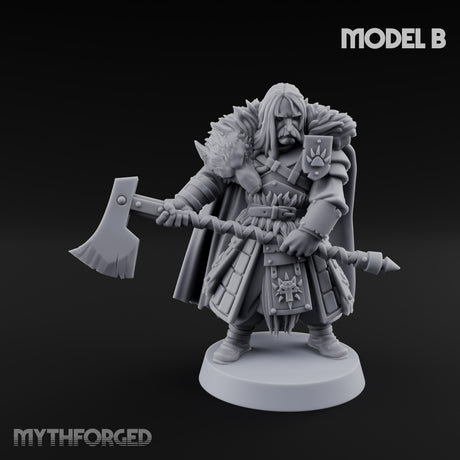 Fur-Cloaked Axe-Brandishing Wolf Clan Warrior B Miniature for Dungeons and Dragons, Pathfinder or other TTRPGs