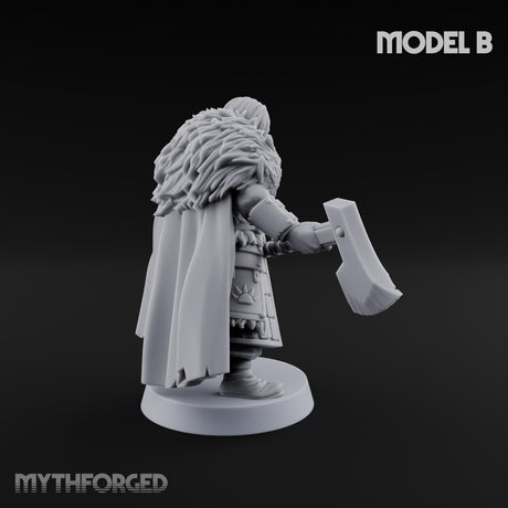 Fur-Cloaked Axe-Brandishing Wolf Clan Warrior B Miniature for Dungeons and Dragons, Pathfinder or other TTRPGs