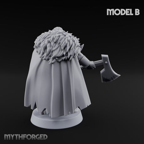 Fur-Cloaked Axe-Brandishing Wolf Clan Warrior B Miniature for Dungeons and Dragons, Pathfinder or other TTRPGs