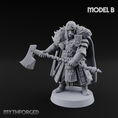 Fur-Cloaked Axe-Brandishing Wolf Clan Warrior B Miniature for Dungeons and Dragons, Pathfinder or other TTRPGs
