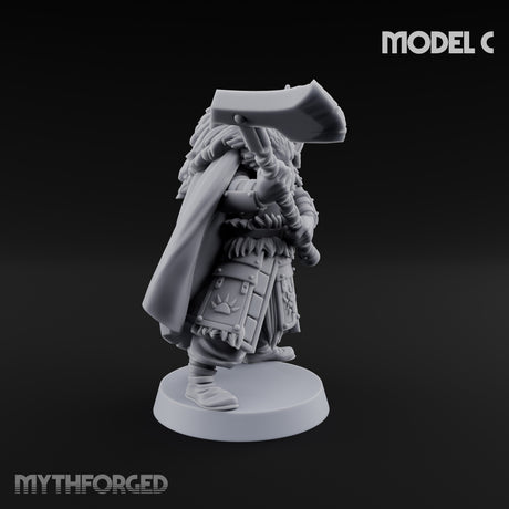 Fur-Cloaked Axe-Brandishing Wolf Clan Warrior C Miniature for Dungeons and Dragons, Pathfinder or other TTRPGs