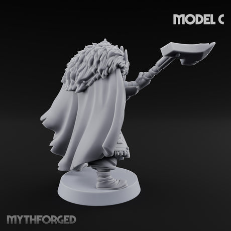 Fur-Cloaked Axe-Brandishing Wolf Clan Warrior C Miniature for Dungeons and Dragons, Pathfinder or other TTRPGs