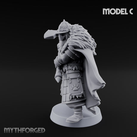 Fur-Cloaked Axe-Brandishing Wolf Clan Warrior C Miniature for Dungeons and Dragons, Pathfinder or other TTRPGs