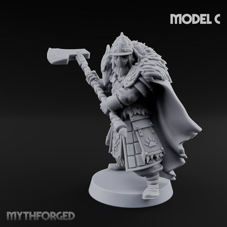 Fur-Cloaked Axe-Brandishing Wolf Clan Warrior C Miniature for Dungeons and Dragons, Pathfinder or other TTRPGs