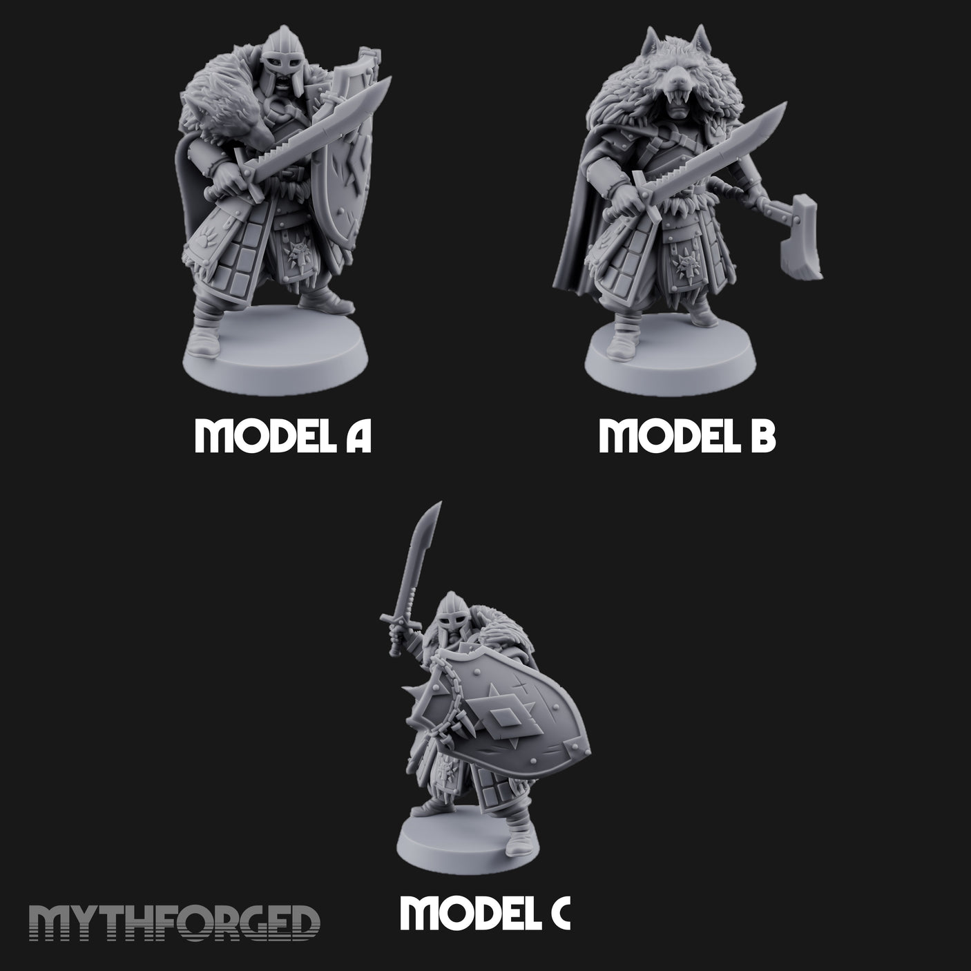 Fur-Cloaked Wolfpack Knights Miniature for Dungeons and Dragons, Pathfinder or other TTRPGs