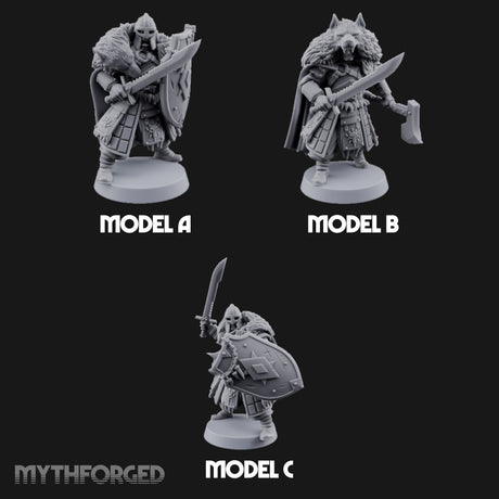 Fur-Cloaked Wolfpack Knights Miniature for Dungeons and Dragons, Pathfinder or other TTRPGs