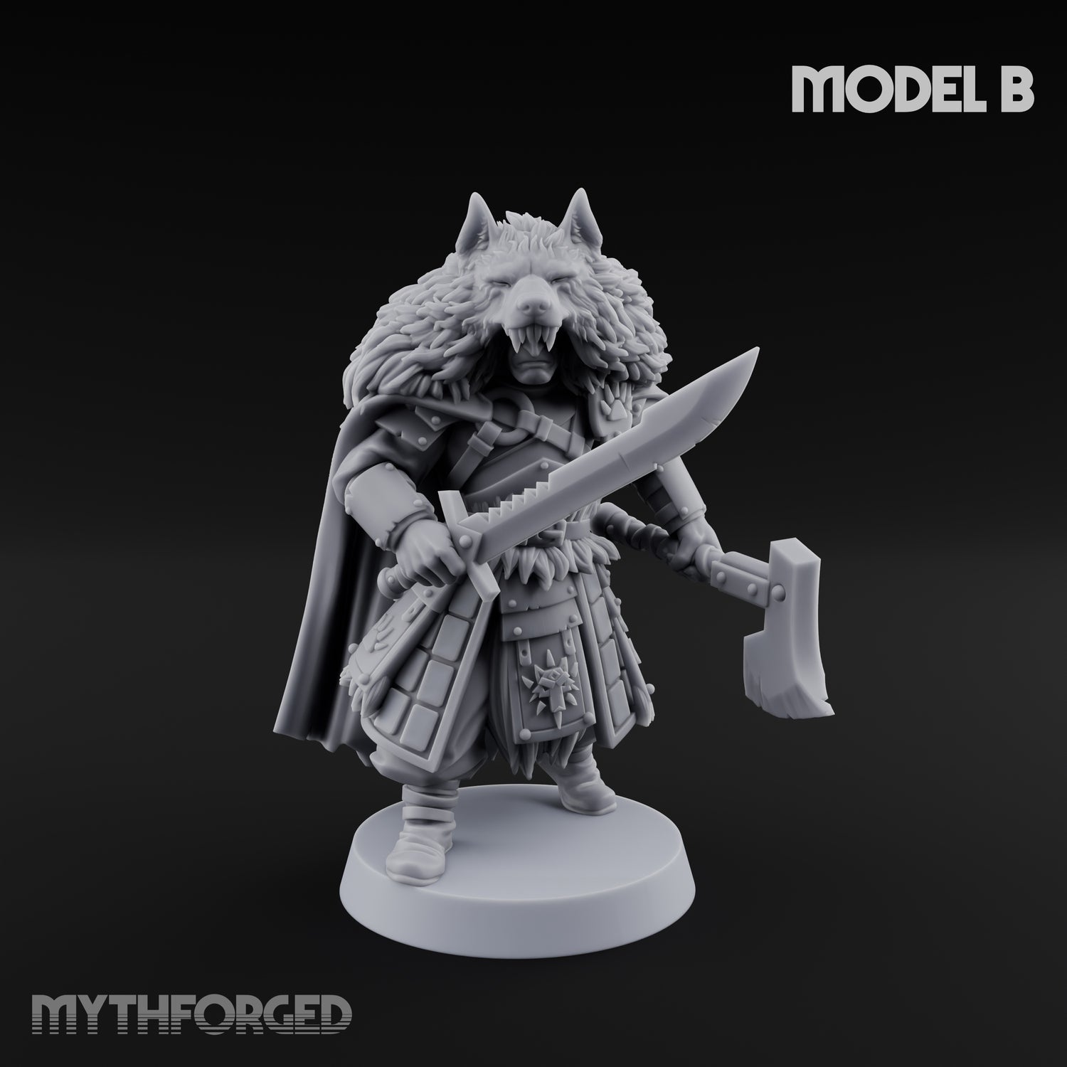 Fur-Cloaked Wolfpack Knights Miniature for Dungeons and Dragons, Pathfinder or other TTRPGs