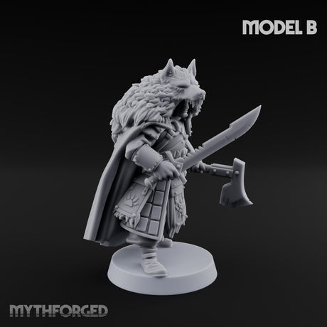 Fur-Cloaked Wolfpack Wolf Knight B Miniature for Dungeons and Dragons, Pathfinder or other TTRPGs