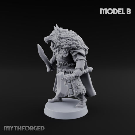 Fur-Cloaked Wolfpack Wolf Knight B Miniature for Dungeons and Dragons, Pathfinder or other TTRPGs