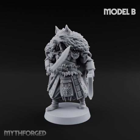 Fur-Cloaked Wolfpack Wolf Knight B Miniature for Dungeons and Dragons, Pathfinder or other TTRPGs