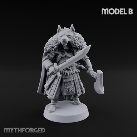 Fur-Cloaked Wolfpack Wolf Knight B Miniature for Dungeons and Dragons, Pathfinder or other TTRPGs