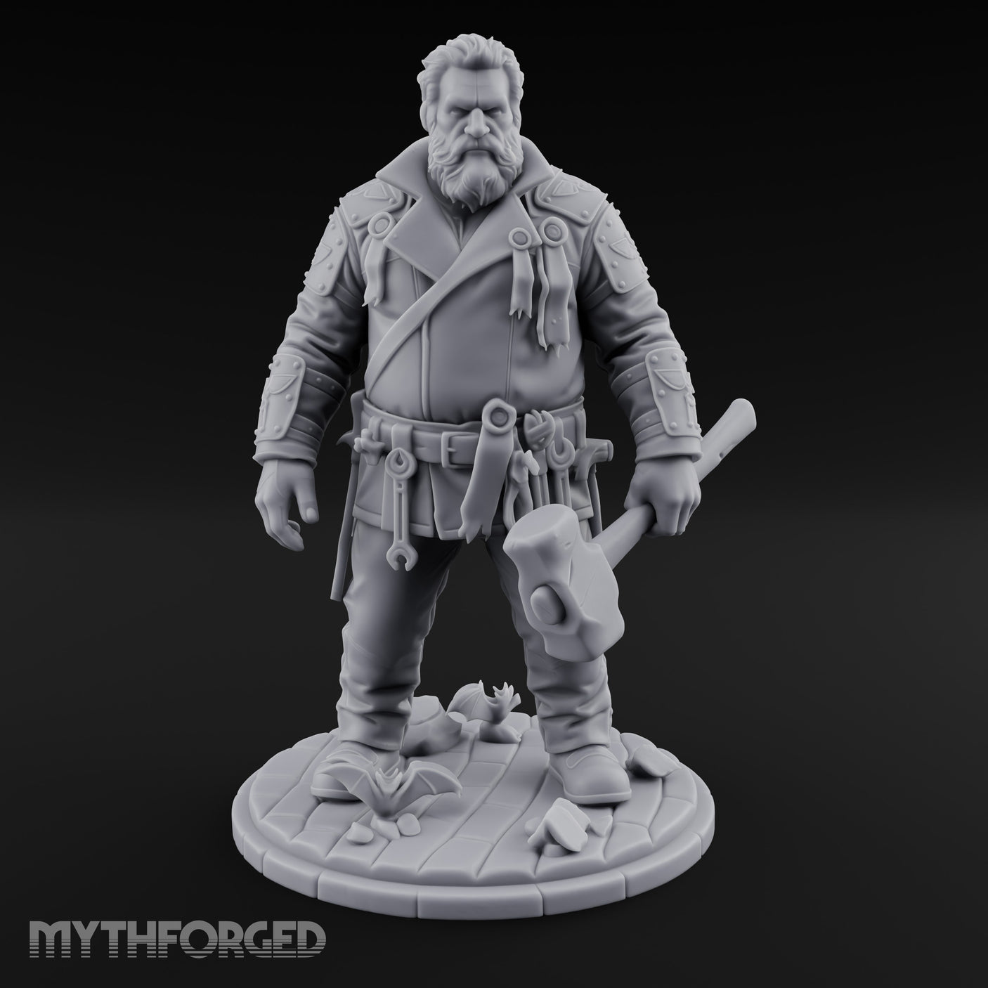 Wrench-Belted Hammer-Dragging Human Wanderer Miniature for Dungeons and Dragons, Pathfinder or other TTRPGs